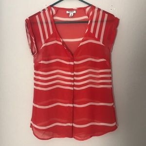 Bright red striped blouse
